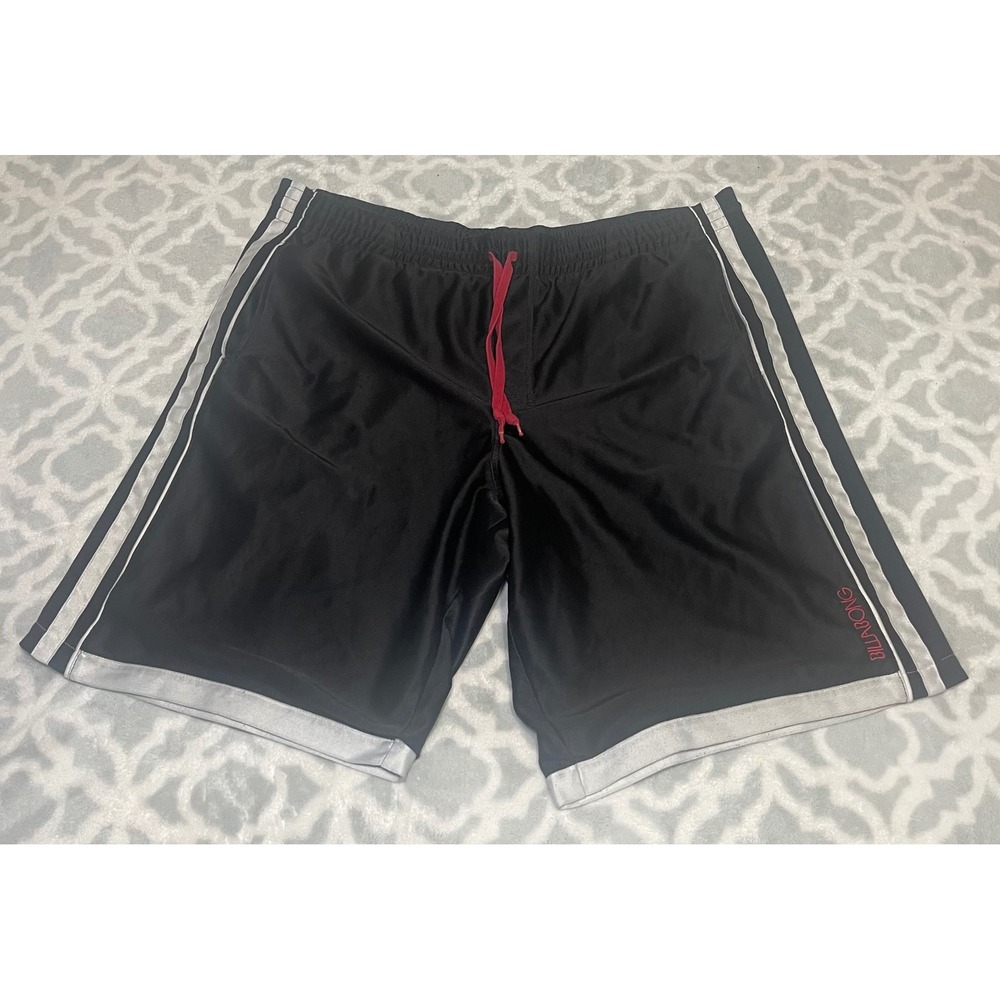 Billabong Mens Athletic Shorts Black Silver Stripe Red Drawstring XL
